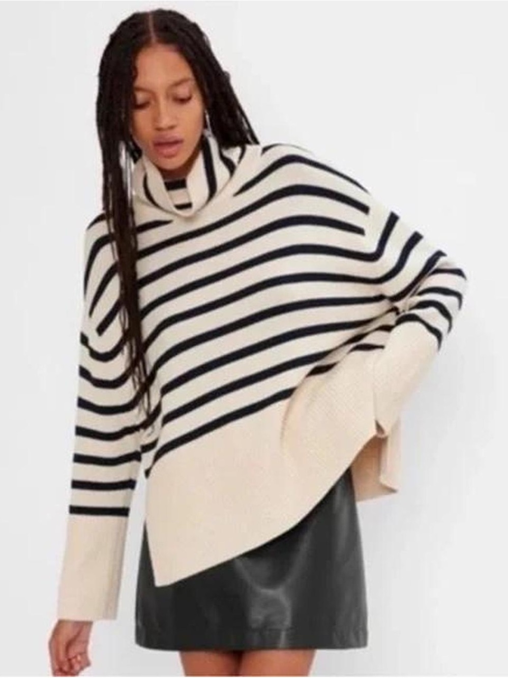 GAP Cream and Black Striped Cowl Sweater